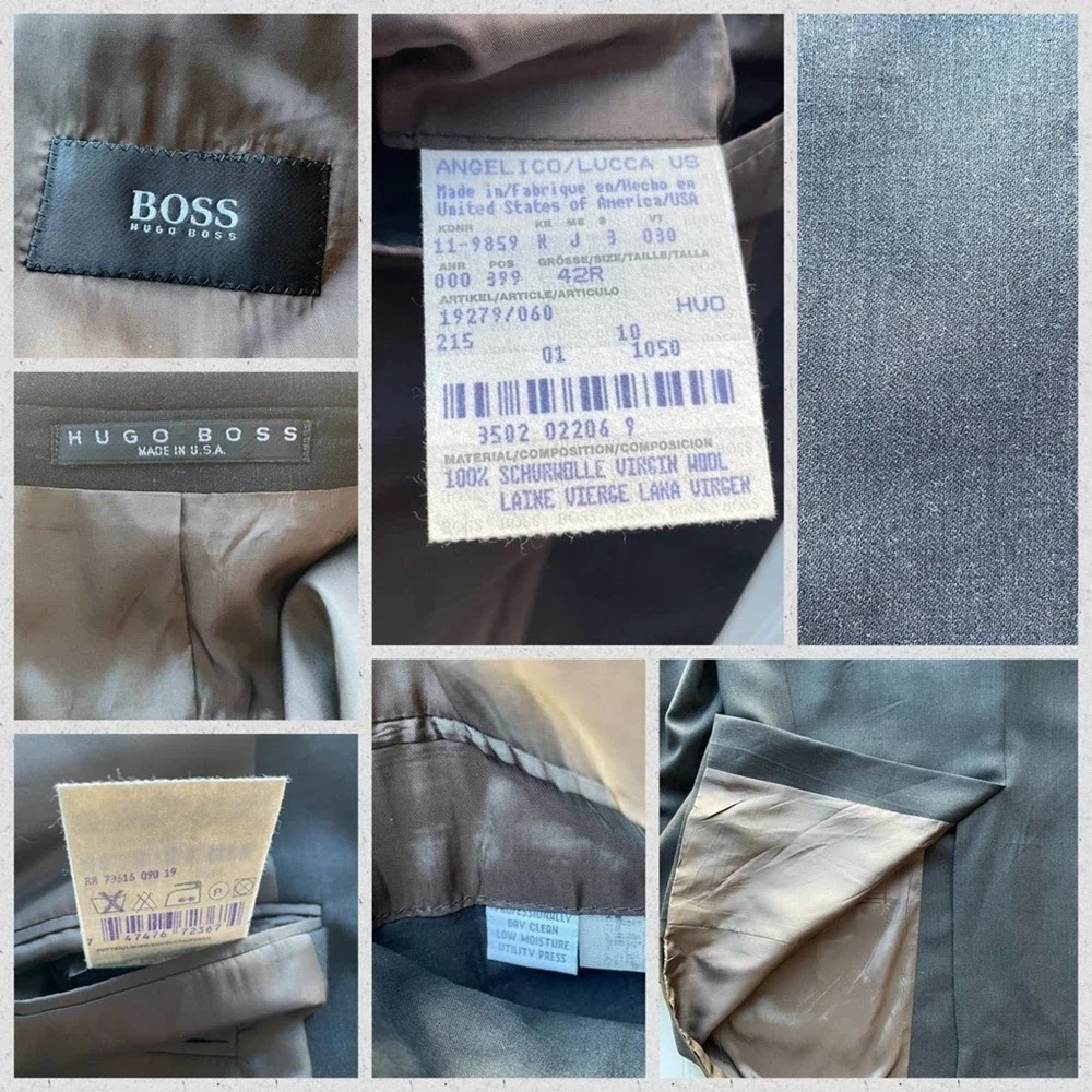 HUGO BOSS Suit Blazer Jacket Brown Size 42R Wool Angelico Lucca Formal USA